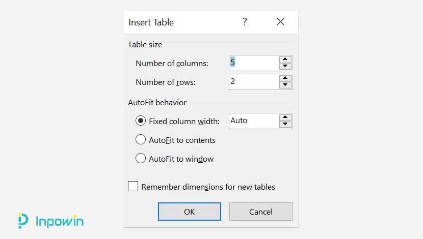 Cara Membuat Tabel dengan Kotak Dialog Insert Tabel