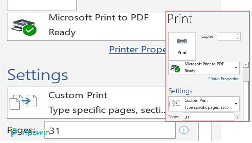 cara mencetak dokumen dari halaman terakhir Microsoft Word